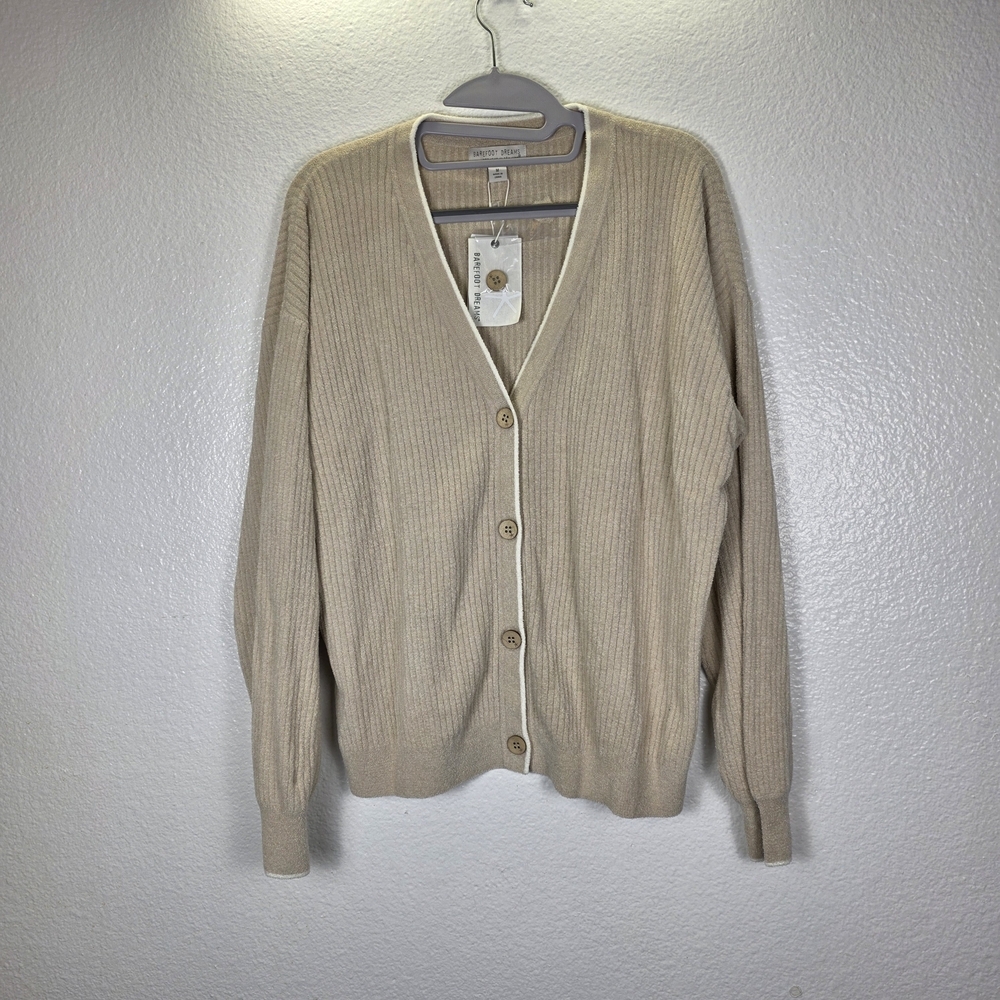 Barefoot Dreams Cozychic Ultra Lite Contrast‎ Ribbed Cardigan Women's M